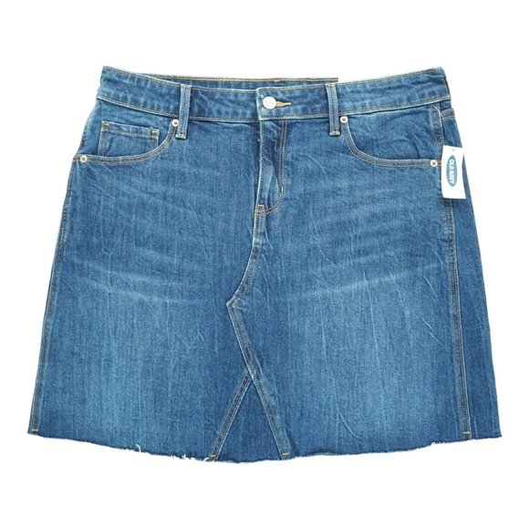 NWT Old Navy Jean Skirt Women's 12 Denim Stretch Raw Hem - Picture 1 of 4